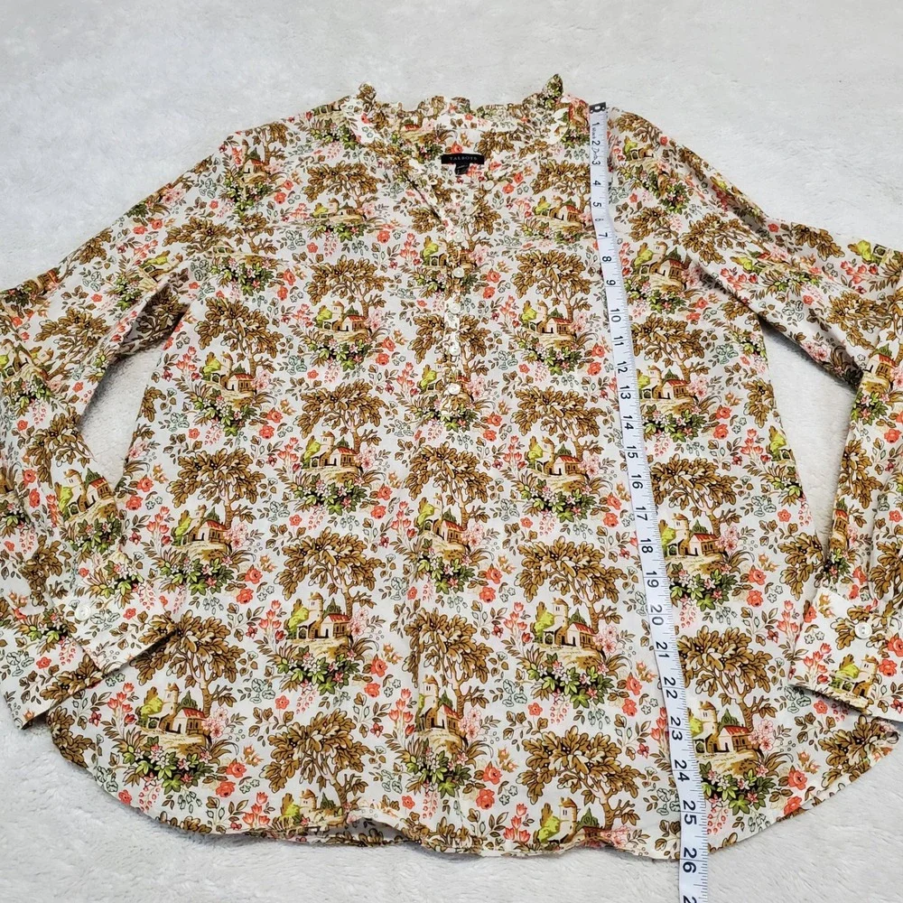 Talbots Cream Tuscan Long Sleeve Blouse Top Medium Classic Office Artsy Eclectic - Picture 6 of 9